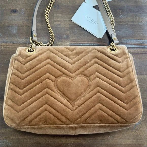 Gucci Tan Double G Marmont Medium Velvet Shoulder Bag - Picture 8 of 9